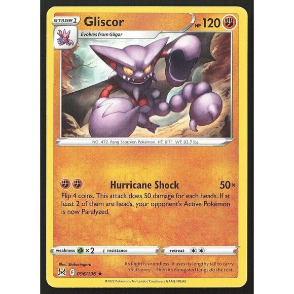 Gliscor 096/196 - Lost Origin - Regular - Rare - Pokemon Card - Fighting - LP - Picture 1 of 4